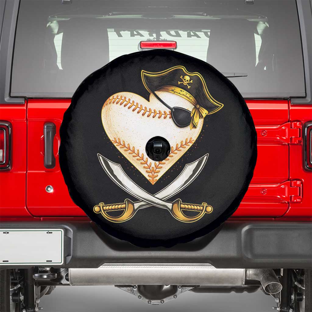 Baseball Pirate Spare Tire Cover Baseball Heart With Skull TS10 Black Print Your Wear