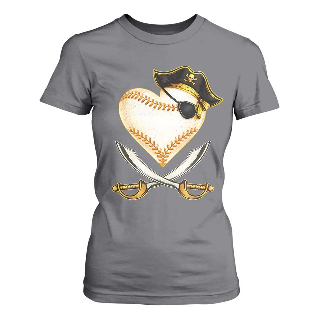 Baseball Pirate T Shirt For Women Baseball Heart With Skull TS10 Charcoal Print Your Wear