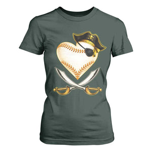 Baseball Pirate T Shirt For Women Baseball Heart With Skull TS10 Dark Forest Green Print Your Wear