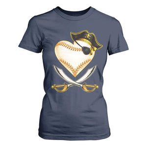 Baseball Pirate T Shirt For Women Baseball Heart With Skull TS10 Navy Print Your Wear