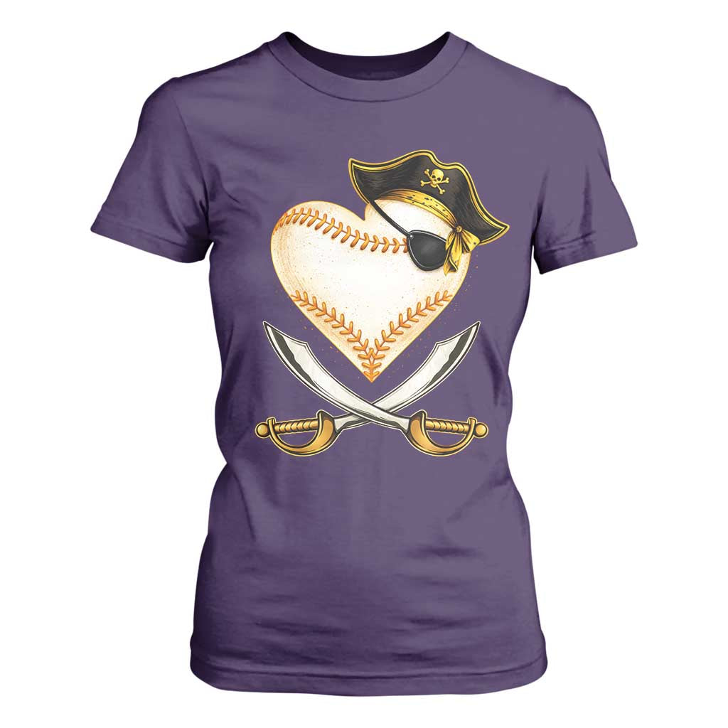 Baseball Pirate T Shirt For Women Baseball Heart With Skull TS10 Purple Print Your Wear