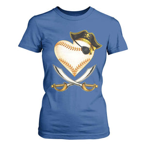 Baseball Pirate T Shirt For Women Baseball Heart With Skull TS10 Royal Blue Print Your Wear