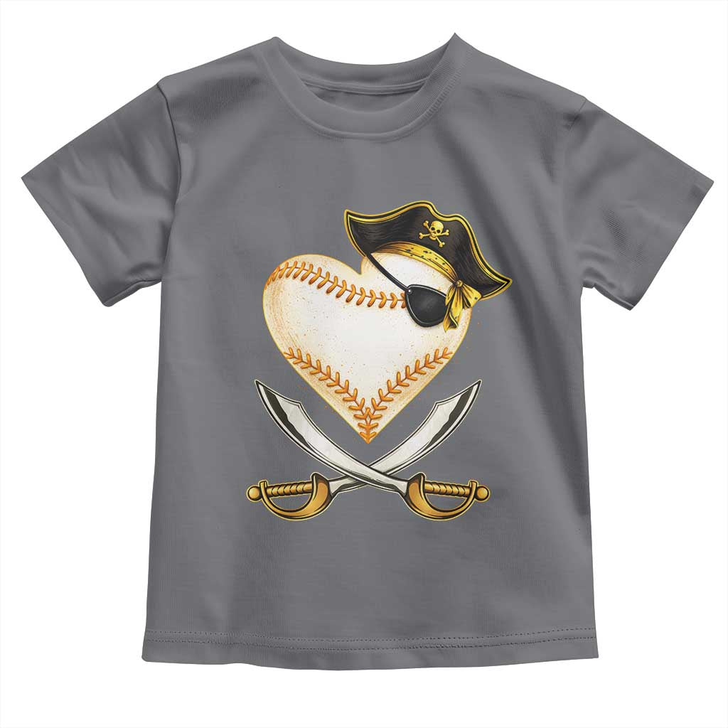 Baseball Pirate Toddler T Shirt Baseball Heart With Skull TS10 Charcoal Print Your Wear