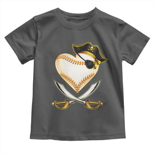 Baseball Pirate Toddler T Shirt Baseball Heart With Skull TS10 Dark Heather Print Your Wear