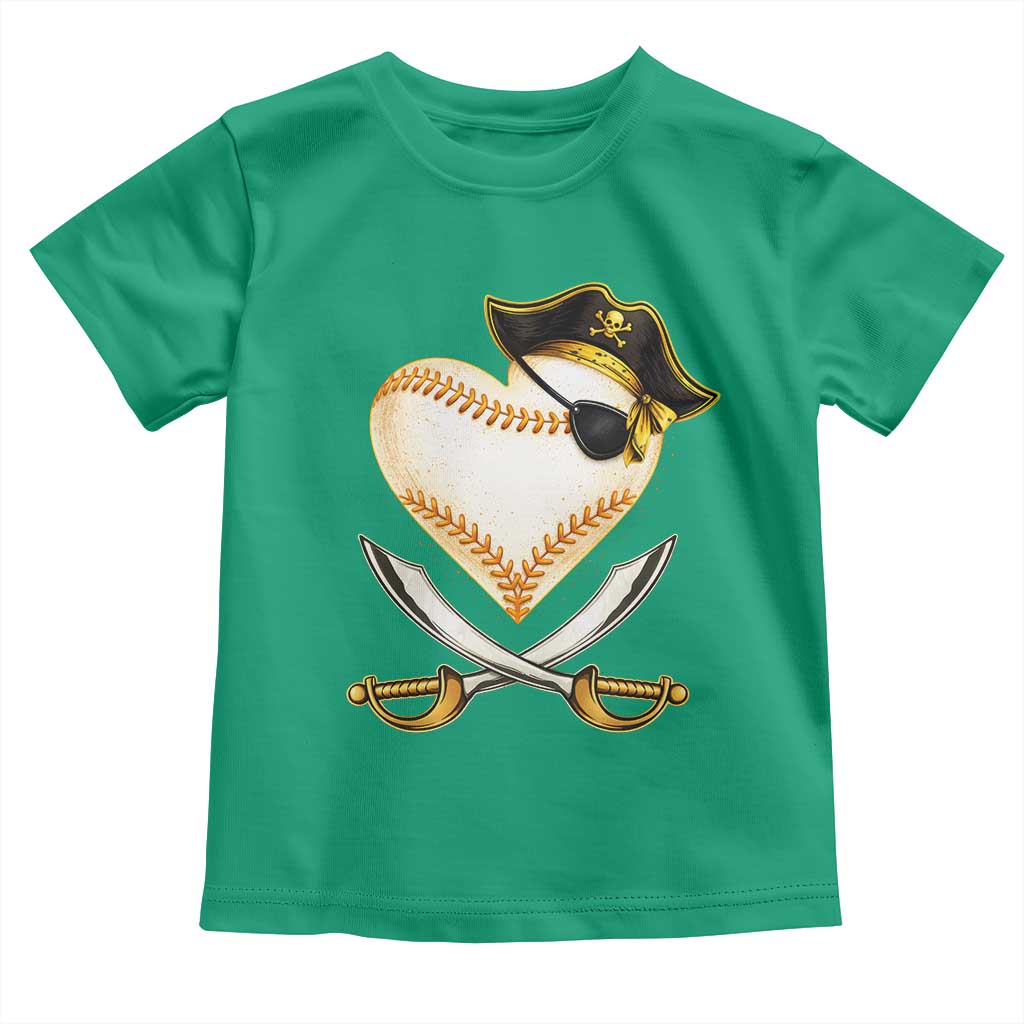 Baseball Pirate Toddler T Shirt Baseball Heart With Skull TS10 Irish Green Print Your Wear