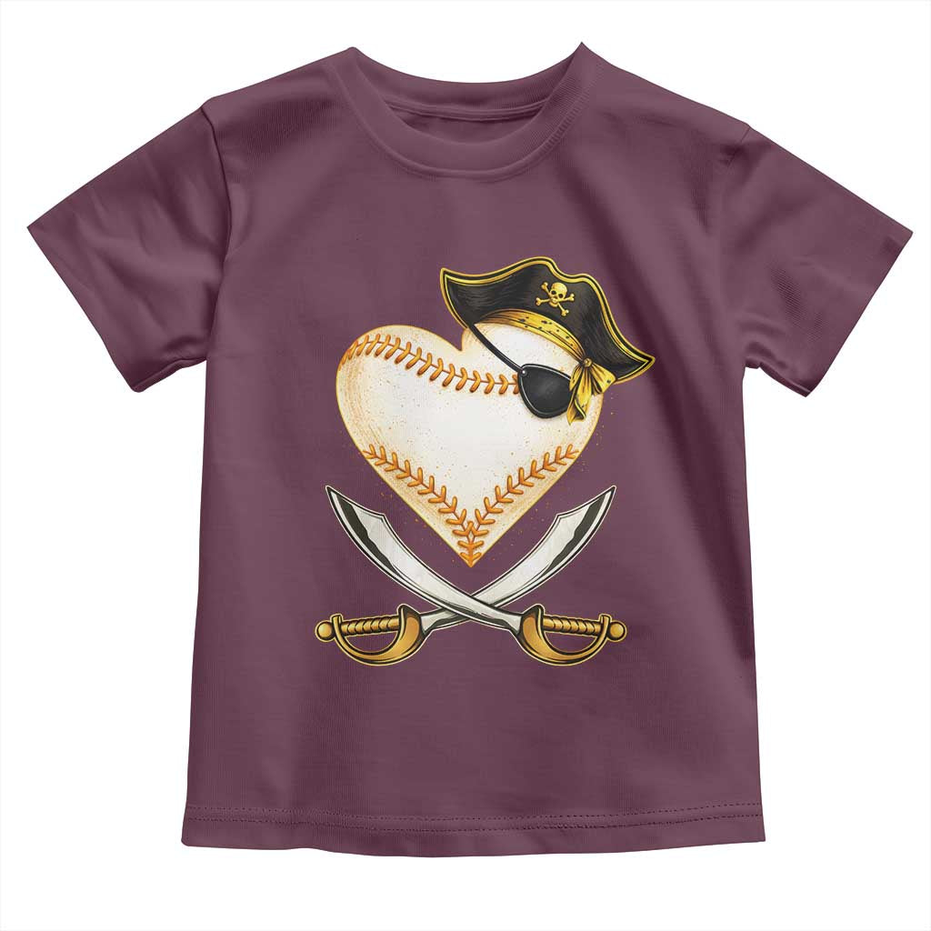 Baseball Pirate Toddler T Shirt Baseball Heart With Skull TS10 Maroon Print Your Wear