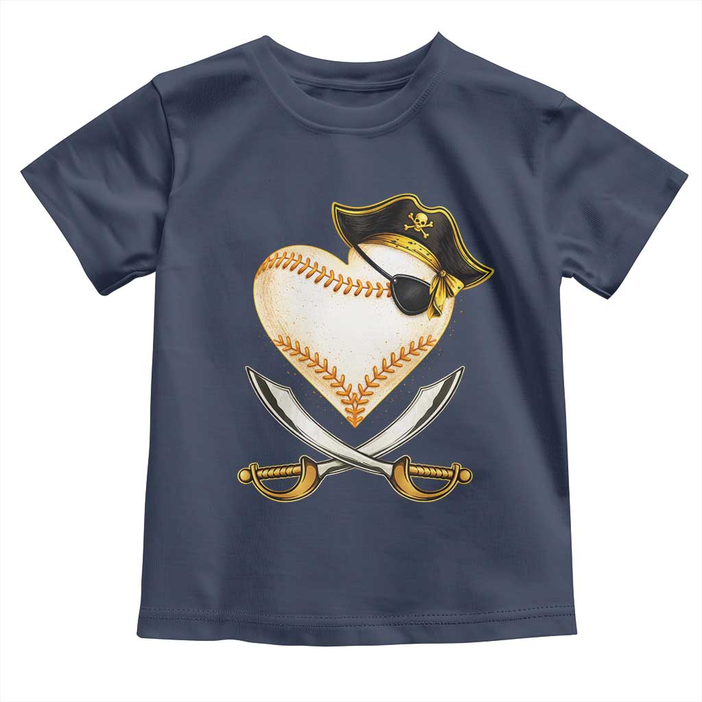 Baseball Pirate Toddler T Shirt Baseball Heart With Skull TS10 Navy Print Your Wear