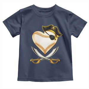 Baseball Pirate Toddler T Shirt Baseball Heart With Skull TS10 Navy Print Your Wear