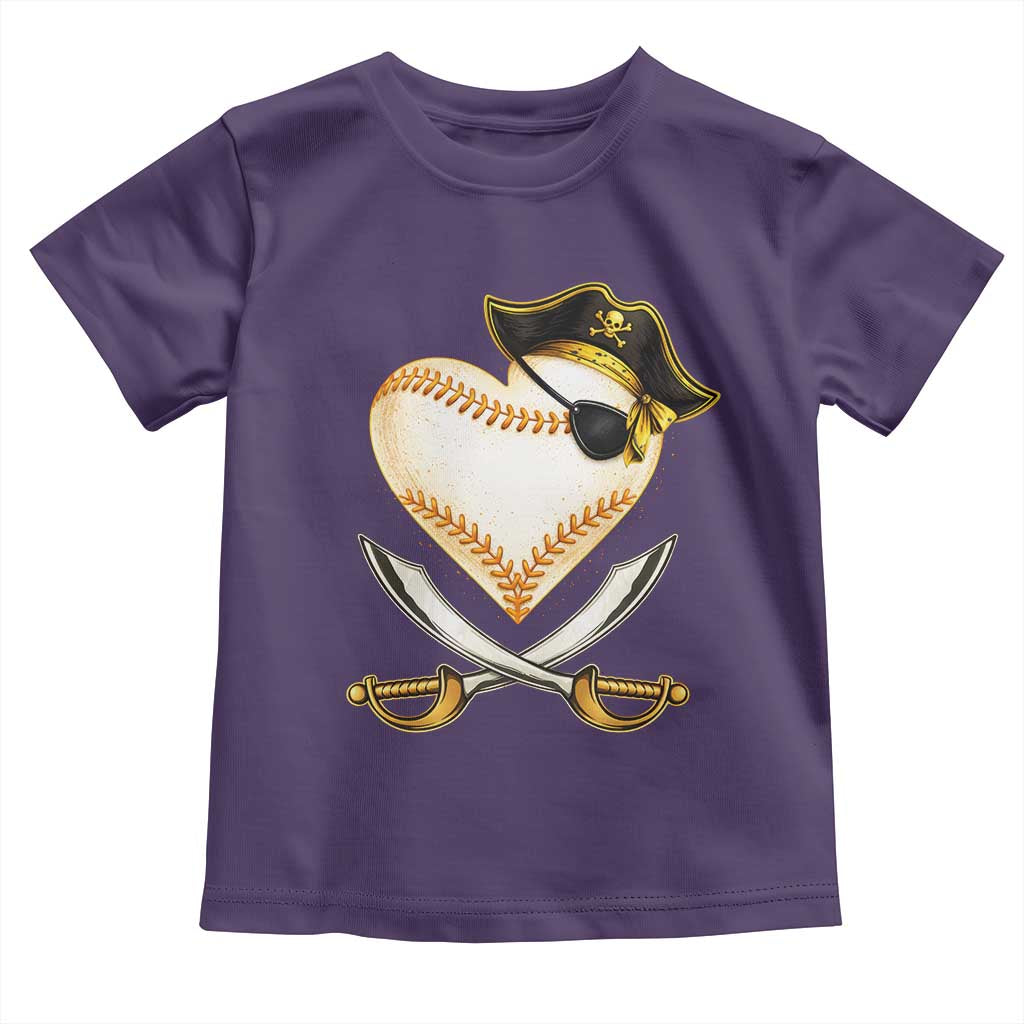 Baseball Pirate Toddler T Shirt Baseball Heart With Skull TS10 Purple Print Your Wear