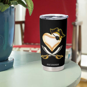 Baseball Pirate Tumbler Cup Baseball Heart With Skull TS10 Print Your Wear