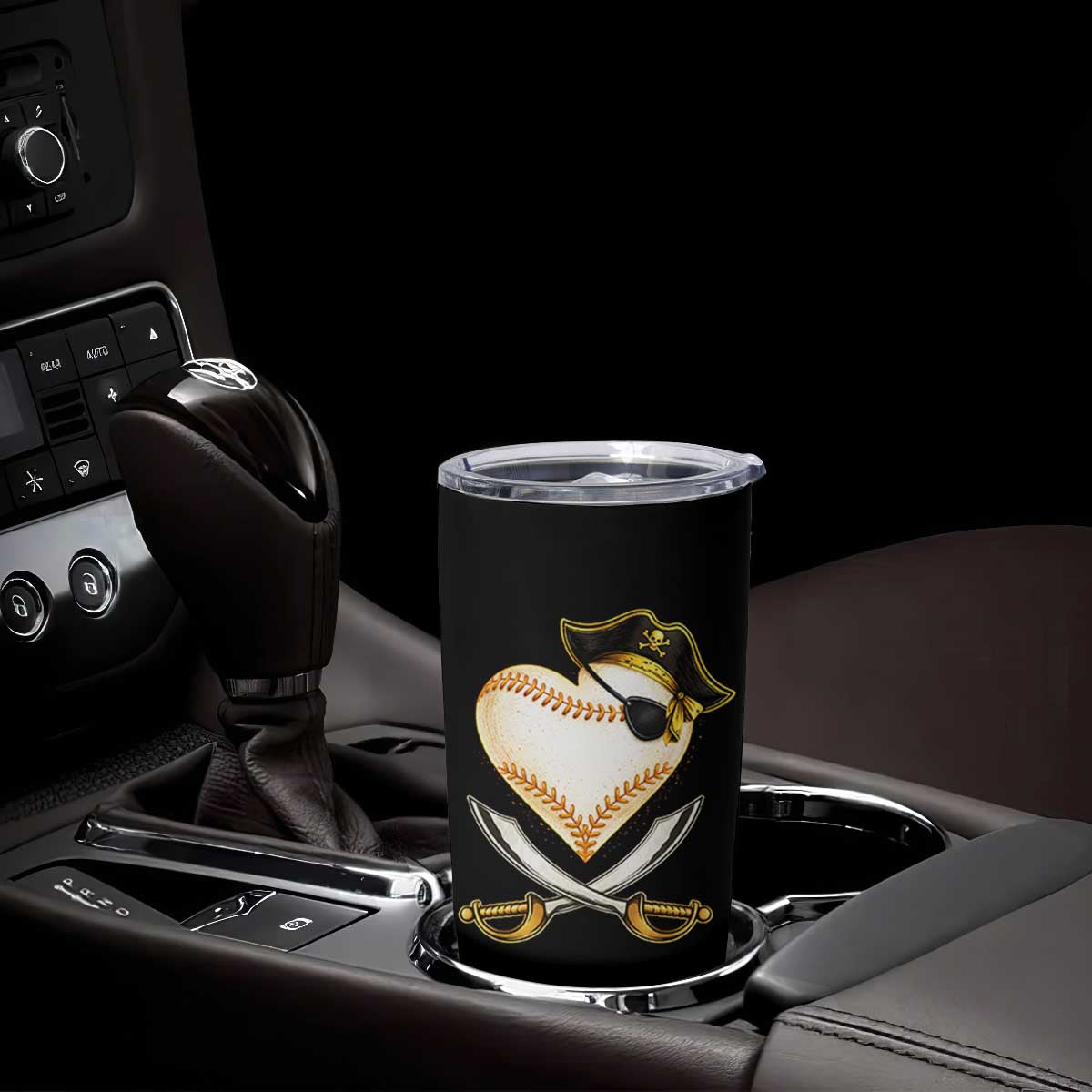 Baseball Pirate Tumbler Cup Baseball Heart With Skull TS10 Print Your Wear