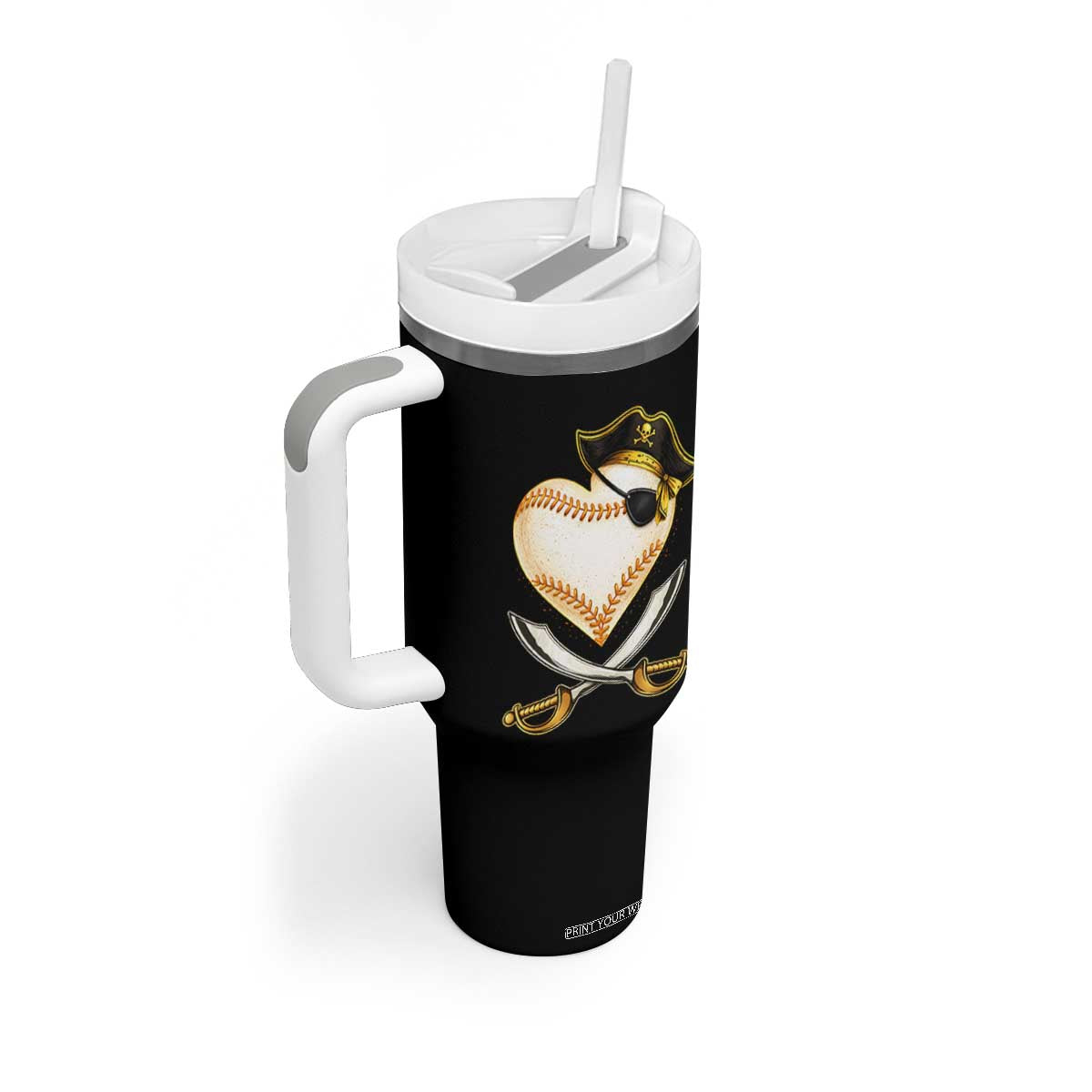 Baseball Pirate Tumbler With Handle Baseball Heart With Skull TS10 Print Your Wear