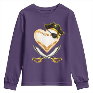 Baseball Pirate Youth Sweatshirt Baseball Heart With Skull TS10 Purple Print Your Wear