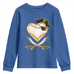 Baseball Pirate Youth Sweatshirt Baseball Heart With Skull TS10 Royal Blue Print Your Wear