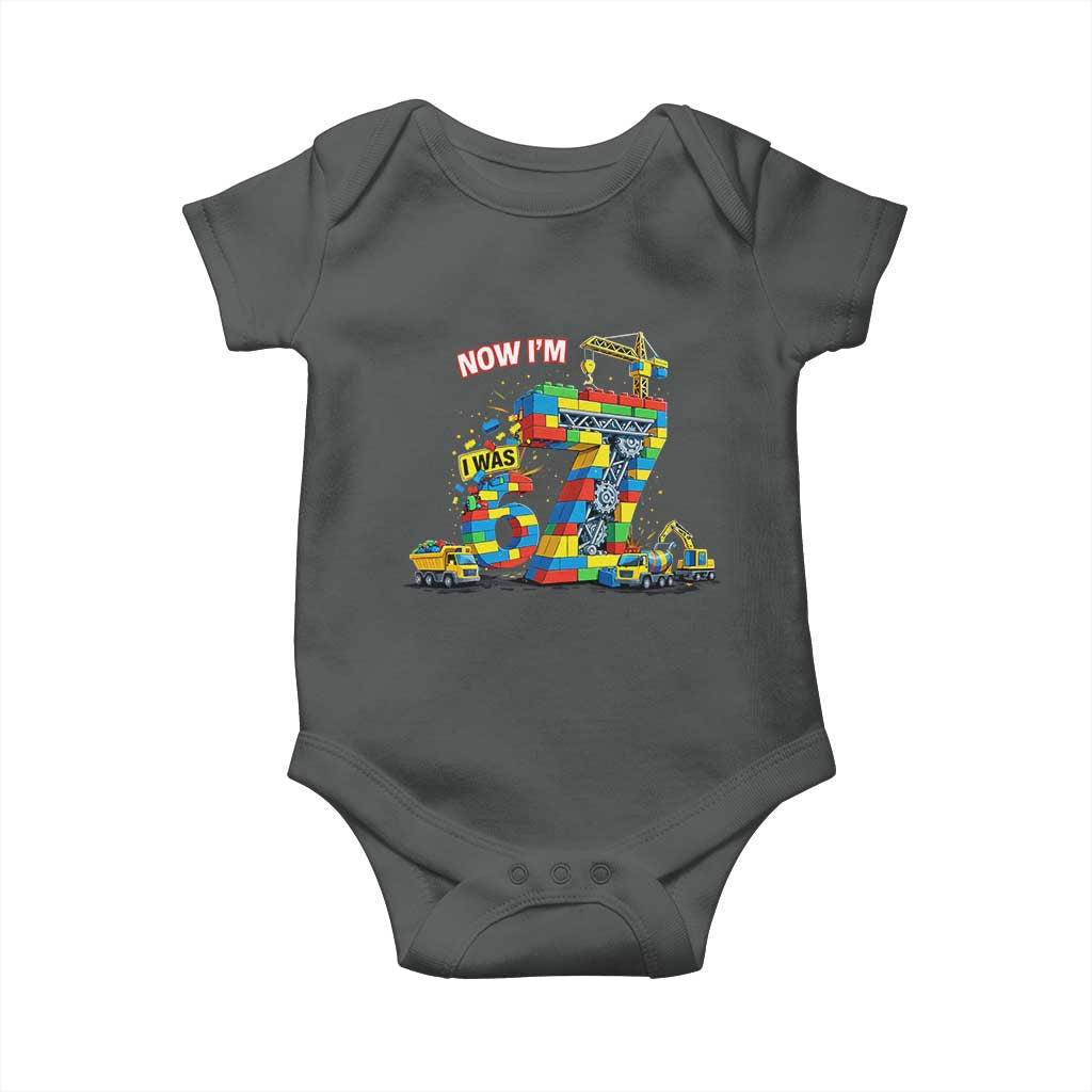 Funny 7th Birthday Building Bricks Baby Onesie I Was 6 Now Im 7 Kids 67 Birthday Building Six Seven Boy TS10 Dark Heather Print Your Wear