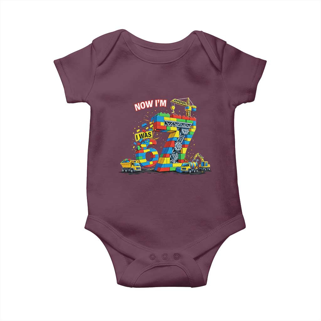 Funny 7th Birthday Building Bricks Baby Onesie I Was 6 Now Im 7 Kids 67 Birthday Building Six Seven Boy TS10 Maroon Print Your Wear
