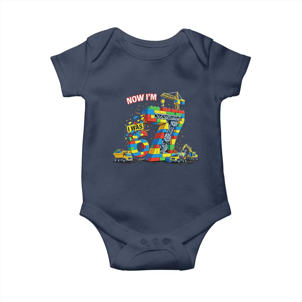 Funny 7th Birthday Building Bricks Baby Onesie I Was 6 Now Im 7 Kids 67 Birthday Building Six Seven Boy TS10 Navy Print Your Wear