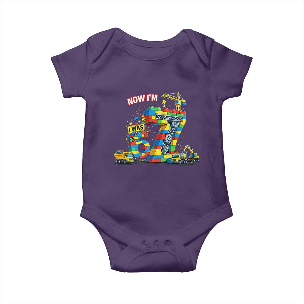 Funny 7th Birthday Building Bricks Baby Onesie I Was 6 Now Im 7 Kids 67 Birthday Building Six Seven Boy TS10 Purple Print Your Wear