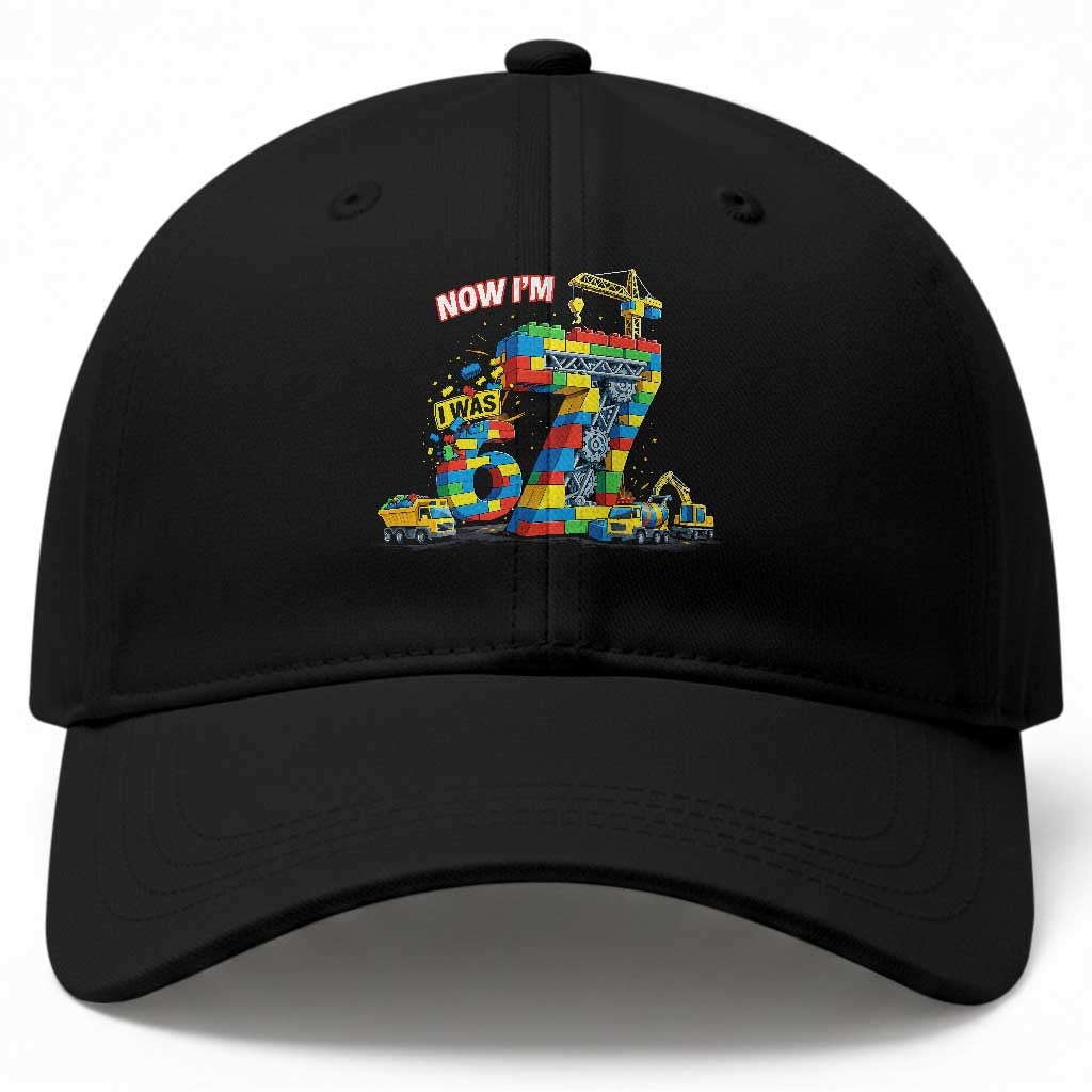 Funny 7th Birthday Building Bricks Baseball Cap I Was 6 Now Im 7 Kids 67 Birthday Building Six Seven Boy