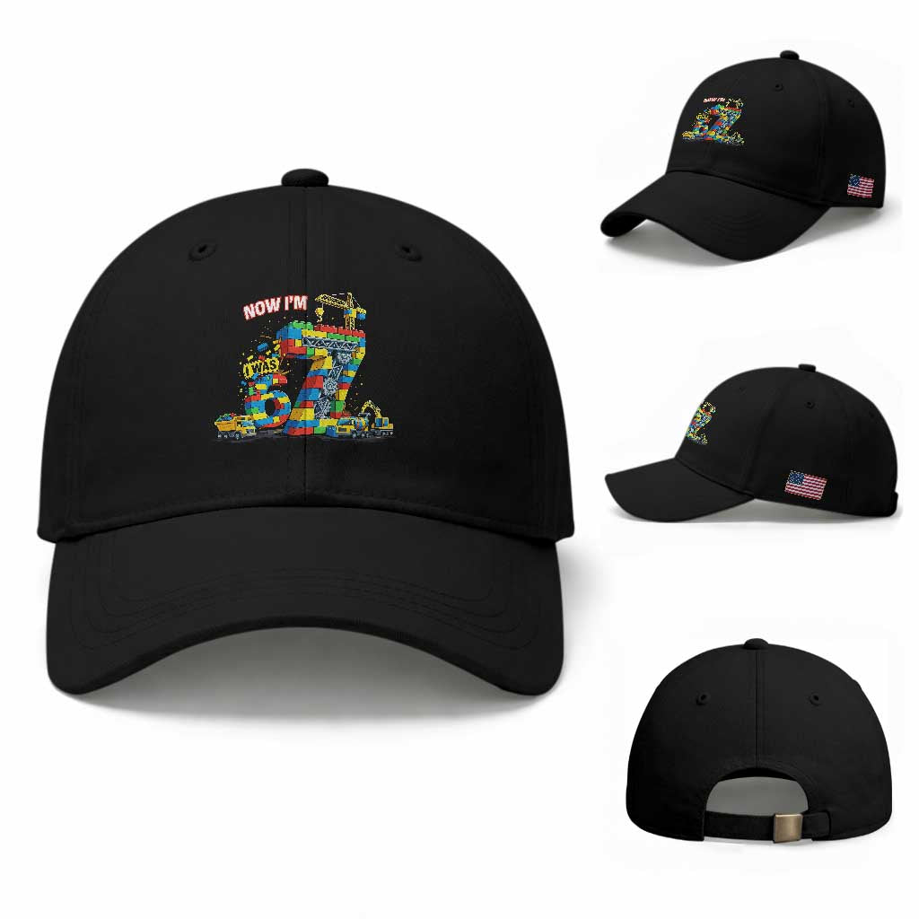 Funny 7th Birthday Building Bricks Baseball Cap I Was 6 Now Im 7 Kids 67 Birthday Building Six Seven Boy