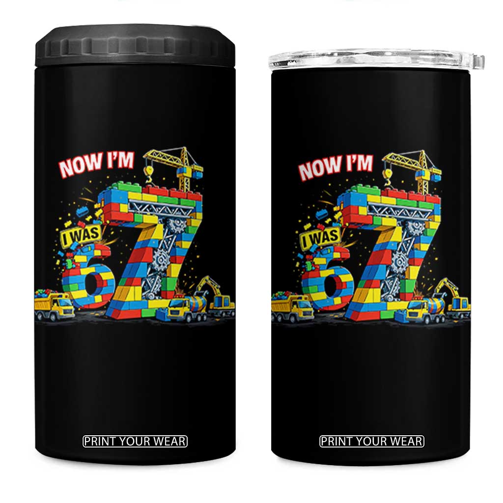Funny 7th Birthday Building Bricks 4 in 1 Can Cooler Tumbler I Was 6 Now Im 7 Kids 67 Birthday Building Six Seven Boy TS10 One Size: 16 oz Black Print Your Wear