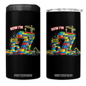Funny 7th Birthday Building Bricks 4 in 1 Can Cooler Tumbler I Was 6 Now Im 7 Kids 67 Birthday Building Six Seven Boy TS10 One Size: 16 oz Black Print Your Wear