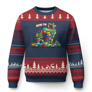 Funny 7th Birthday Building Bricks Ugly Christmas Sweater I Was 6 Now Im 7 Kids 67 Birthday Building Six Seven Boy TS10 Navy Red Print Your Wear