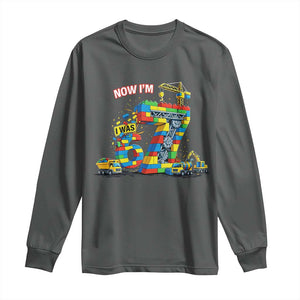 Funny 7th Birthday Building Bricks Long Sleeve Shirt I Was 6 Now Im 7 Kids 67 Birthday Building Six Seven Boy TS10 Dark Heather Print Your Wear