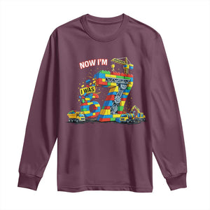 Funny 7th Birthday Building Bricks Long Sleeve Shirt I Was 6 Now Im 7 Kids 67 Birthday Building Six Seven Boy TS10 Maroon Print Your Wear