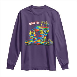 Funny 7th Birthday Building Bricks Long Sleeve Shirt I Was 6 Now Im 7 Kids 67 Birthday Building Six Seven Boy TS10 Purple Print Your Wear