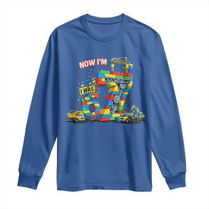 Funny 7th Birthday Building Bricks Long Sleeve Shirt I Was 6 Now Im 7 Kids 67 Birthday Building Six Seven Boy TS10 Royal Blue Print Your Wear