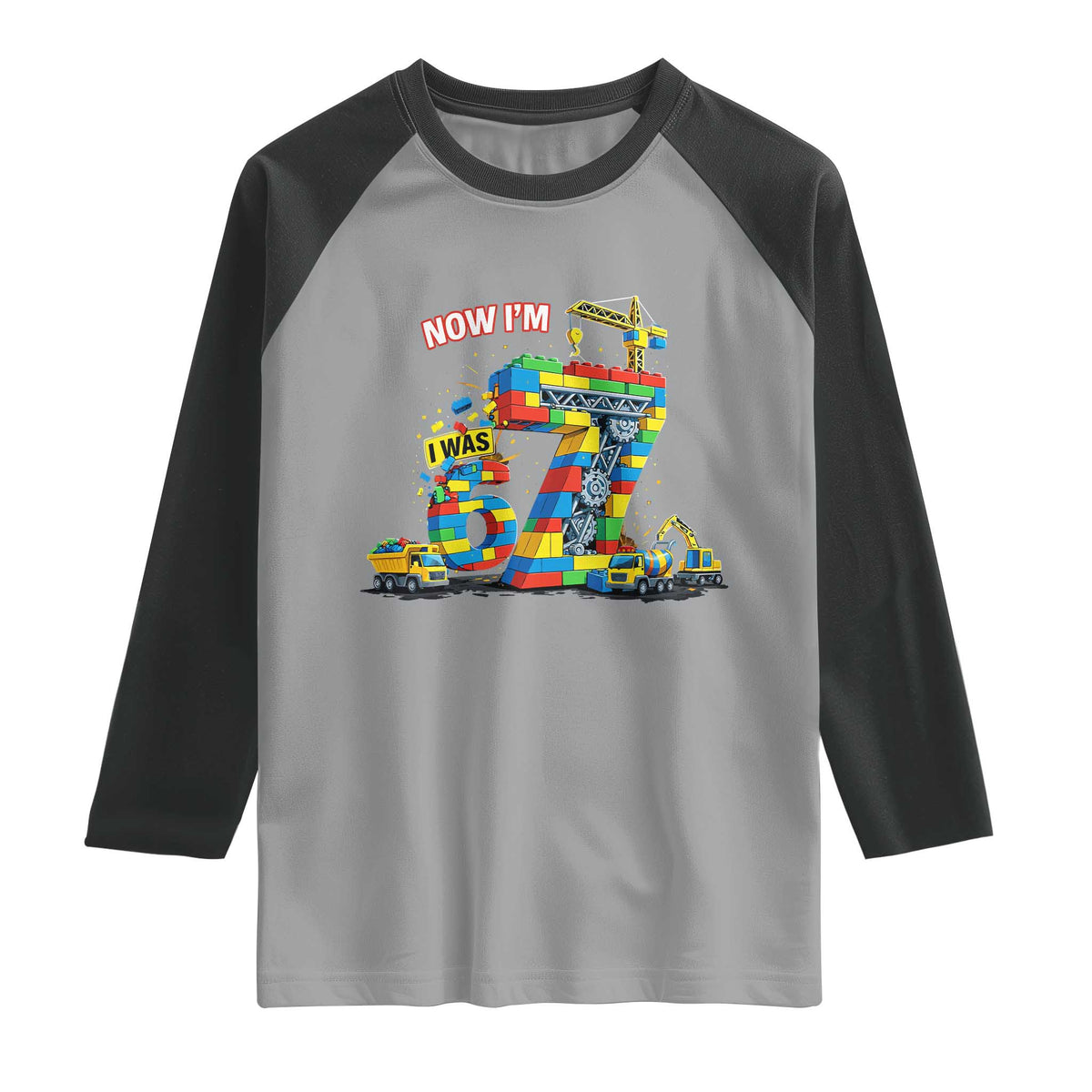 Funny 7th Birthday Building Bricks Raglan Shirt I Was 6 Now Im 7 Kids 67 Birthday Building Six Seven Boy TS10 Sport Gray Black Print Your Wear