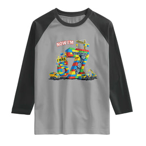 Funny 7th Birthday Building Bricks Raglan Shirt I Was 6 Now Im 7 Kids 67 Birthday Building Six Seven Boy TS10 Sport Gray Black Print Your Wear
