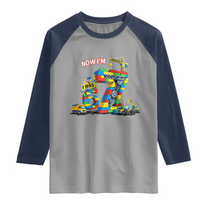 Funny 7th Birthday Building Bricks Raglan Shirt I Was 6 Now Im 7 Kids 67 Birthday Building Six Seven Boy TS10 Sport Gray Navy Print Your Wear