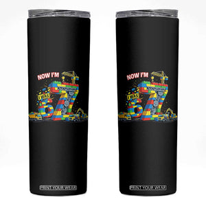 Funny 7th Birthday Building Bricks Skinny Tumbler I Was 6 Now Im 7 Kids 67 Birthday Building Six Seven Boy TS10 Black Print Your Wear