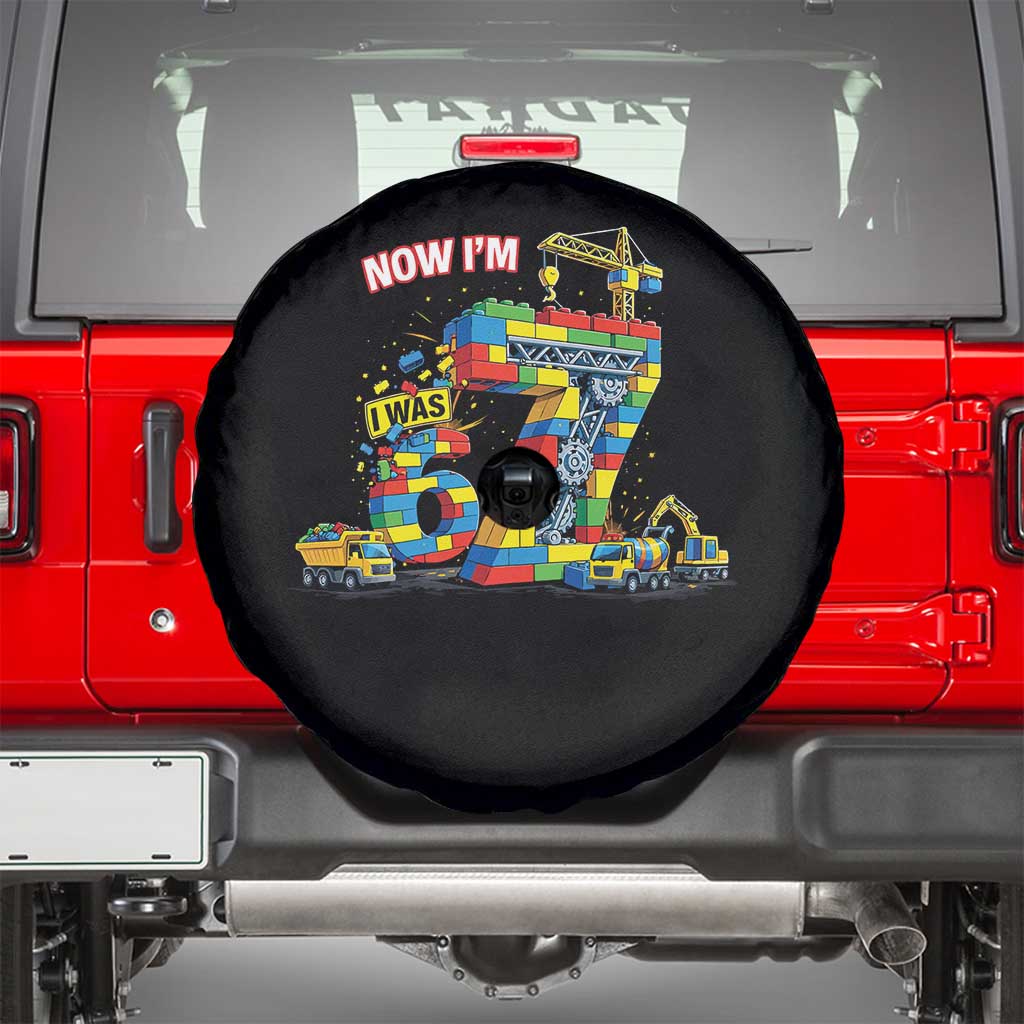 Funny 7th Birthday Building Bricks Spare Tire Cover I Was 6 Now Im 7 Kids 67 Birthday Building Six Seven Boy TS10 Black Print Your Wear