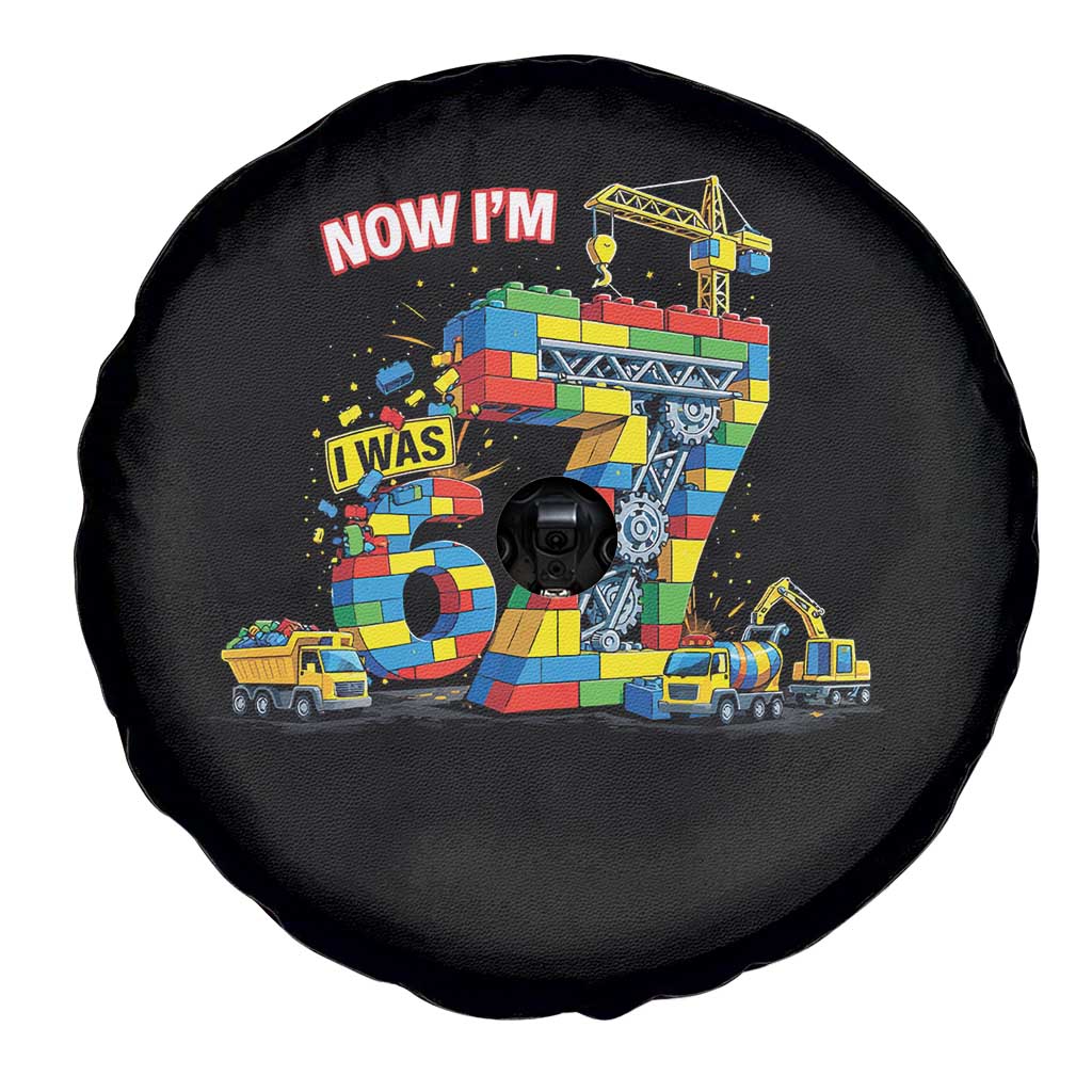 Funny 7th Birthday Building Bricks Spare Tire Cover I Was 6 Now Im 7 Kids 67 Birthday Building Six Seven Boy TS10 Print Your Wear