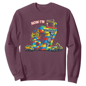 Funny 7th Birthday Building Bricks Sweatshirt I Was 6 Now Im 7 Kids 67 Birthday Building Six Seven Boy TS10 Maroon Print Your Wear