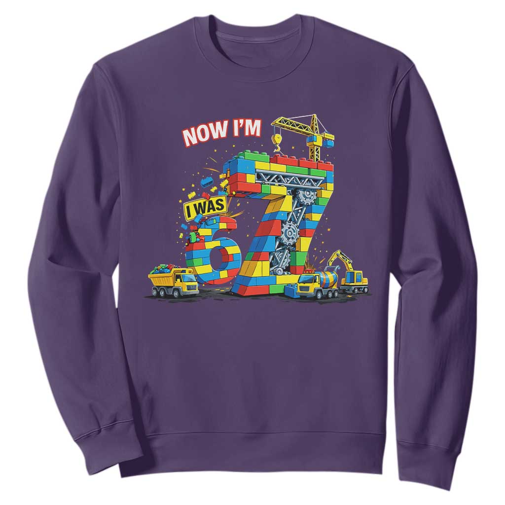 Funny 7th Birthday Building Bricks Sweatshirt I Was 6 Now Im 7 Kids 67 Birthday Building Six Seven Boy TS10 Purple Print Your Wear