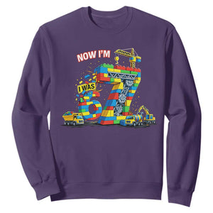 Funny 7th Birthday Building Bricks Sweatshirt I Was 6 Now Im 7 Kids 67 Birthday Building Six Seven Boy TS10 Purple Print Your Wear