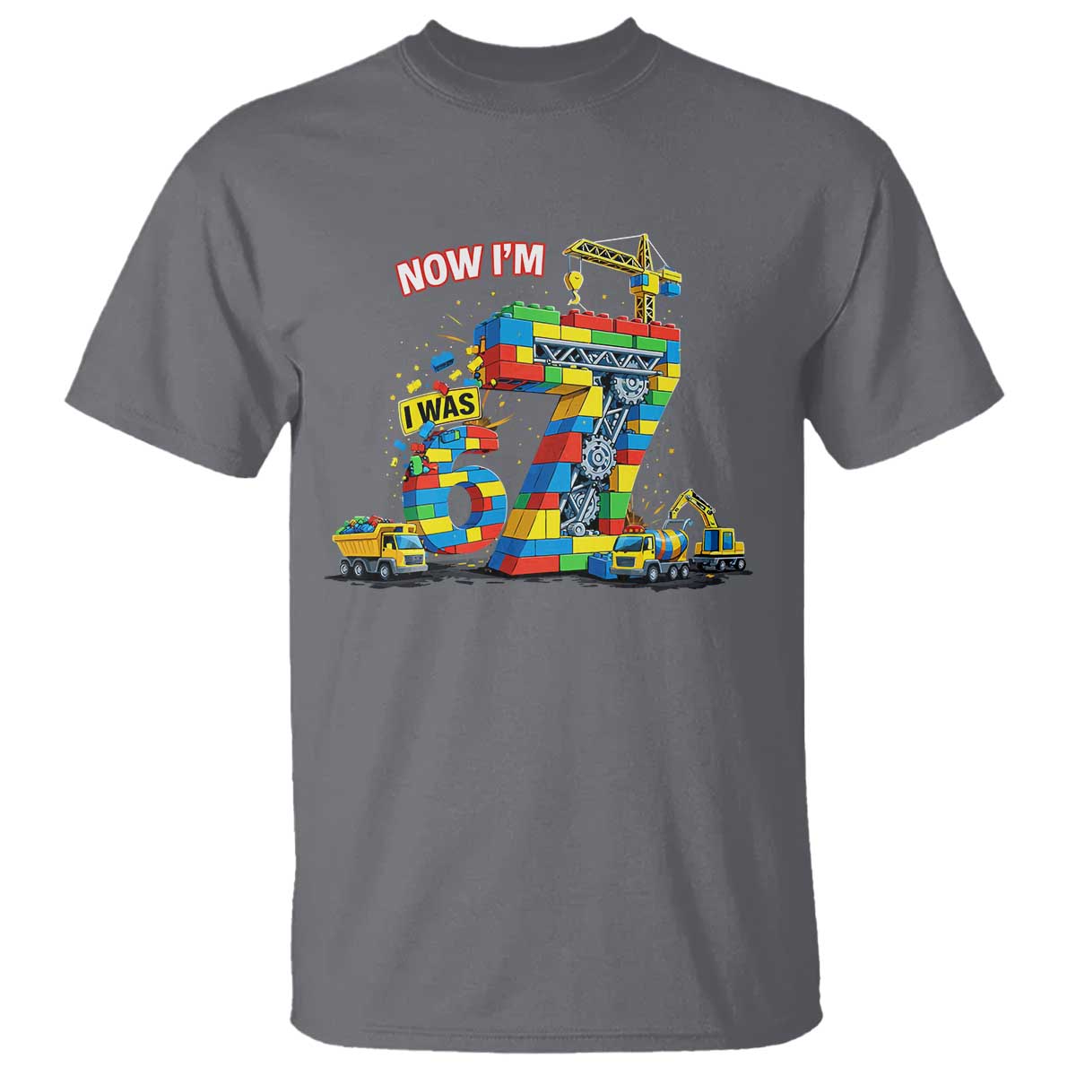 Funny 7th Birthday Building Bricks T Shirt I Was 6 Now Im 7 Kids 67 Birthday Building Six Seven Boy TS10 Charcoal Print Your Wear