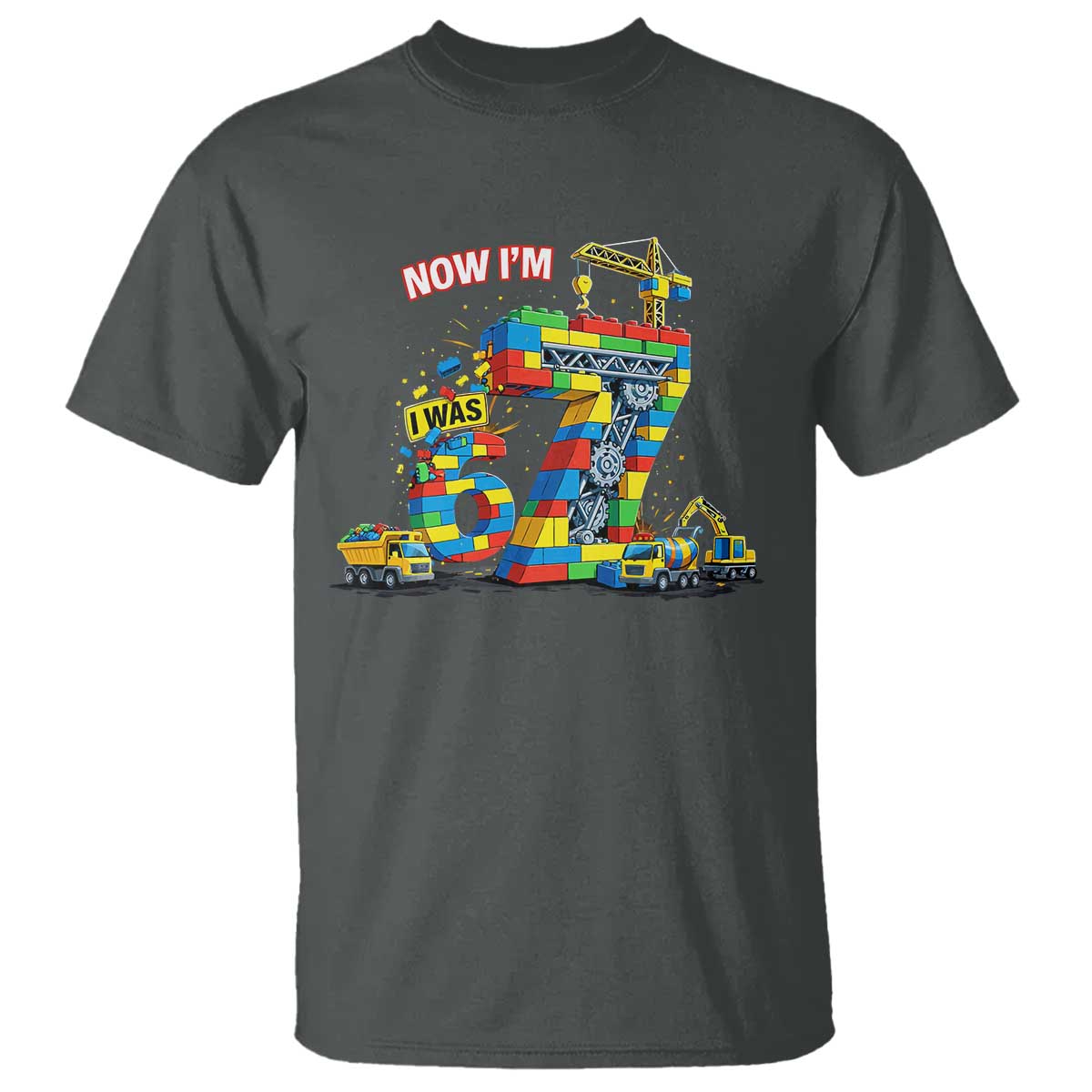 Funny 7th Birthday Building Bricks T Shirt I Was 6 Now Im 7 Kids 67 Birthday Building Six Seven Boy TS10 Dark Heather Print Your Wear