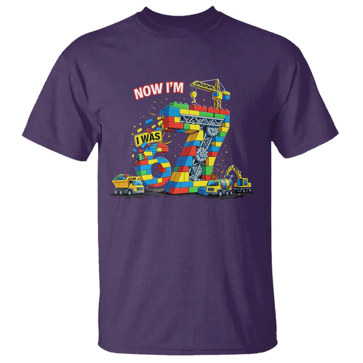 Funny 7th Birthday Building Bricks T Shirt I Was 6 Now Im 7 Kids 67 Birthday Building Six Seven Boy TS10 Purple Print Your Wear