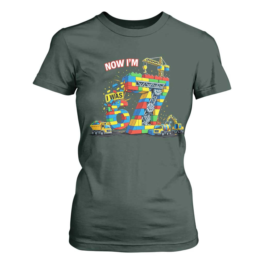 Funny 7th Birthday Building Bricks T Shirt For Women I Was 6 Now Im 7 Kids 67 Birthday Building Six Seven Boy TS10 Dark Forest Green Print Your Wear