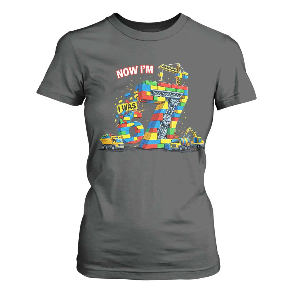 Funny 7th Birthday Building Bricks T Shirt For Women I Was 6 Now Im 7 Kids 67 Birthday Building Six Seven Boy TS10 Dark Heather Print Your Wear