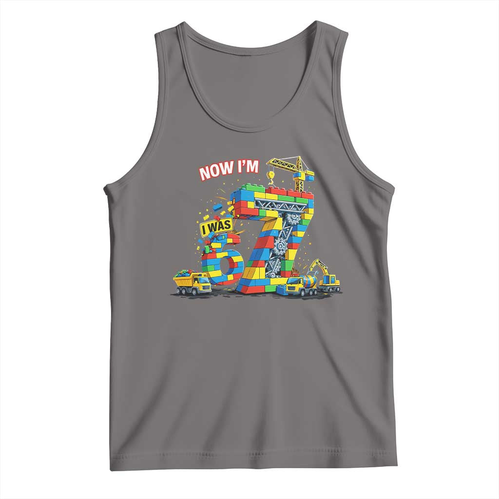 Funny 7th Birthday Building Bricks Tank Top I Was 6 Now Im 7 Kids 67 Birthday Building Six Seven Boy TS10 Deep Heather Print Your Wear