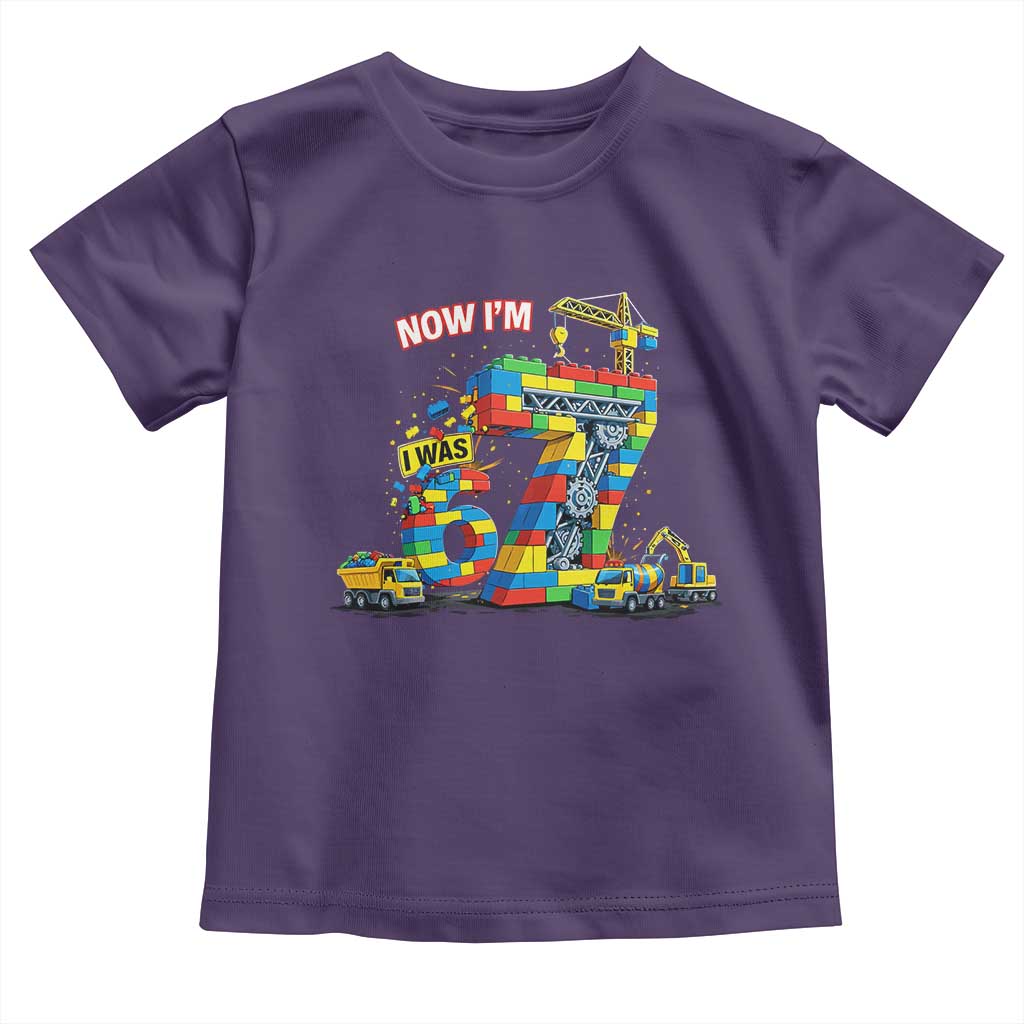 Funny 7th Birthday Building Bricks Toddler T Shirt I Was 6 Now Im 7 Kids 67 Birthday Building Six Seven Boy TS10 Purple Print Your Wear