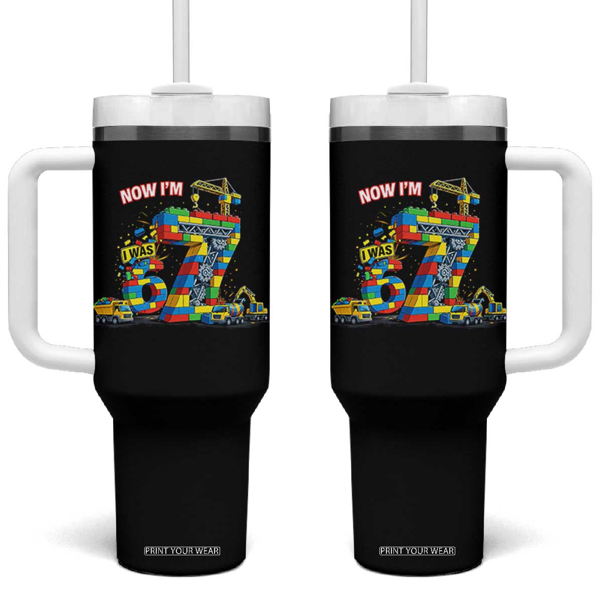 Funny 7th Birthday Building Bricks Tumbler With Handle I Was 6 Now Im 7 Kids 67 Birthday Building Six Seven Boy TS10 One Size: 40 oz Black Print Your Wear