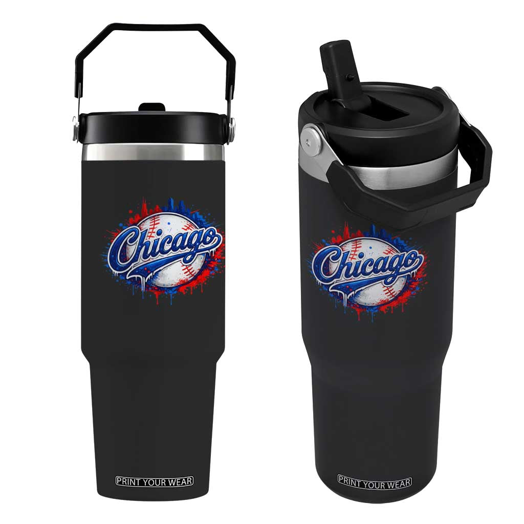 Chicago Pride Dripping Baseball Graphic Flip Straw Tumbler TS10 One Size: 30 oz Black Print Your Wear