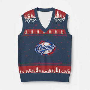 Chicago Pride Dripping Baseball Graphic V-Neck Knit Sweater Vest TS10 Navy Red Print Your Wear